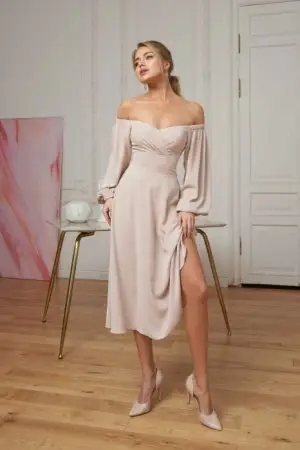 Вечернее платье нюдовое Эда миди