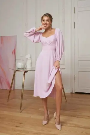 Вечернее платье пудровое Эда миди